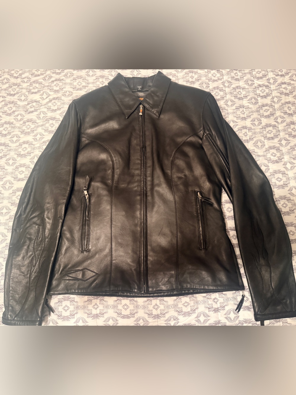 Women's Power Trip Black Leather Zip-Front Jacket XS